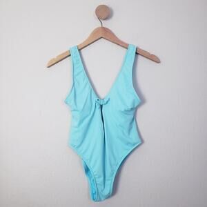 The Bikini Lab Sky Blue Scoop Neck One Piece Swimsuit Front Tie Open Back S